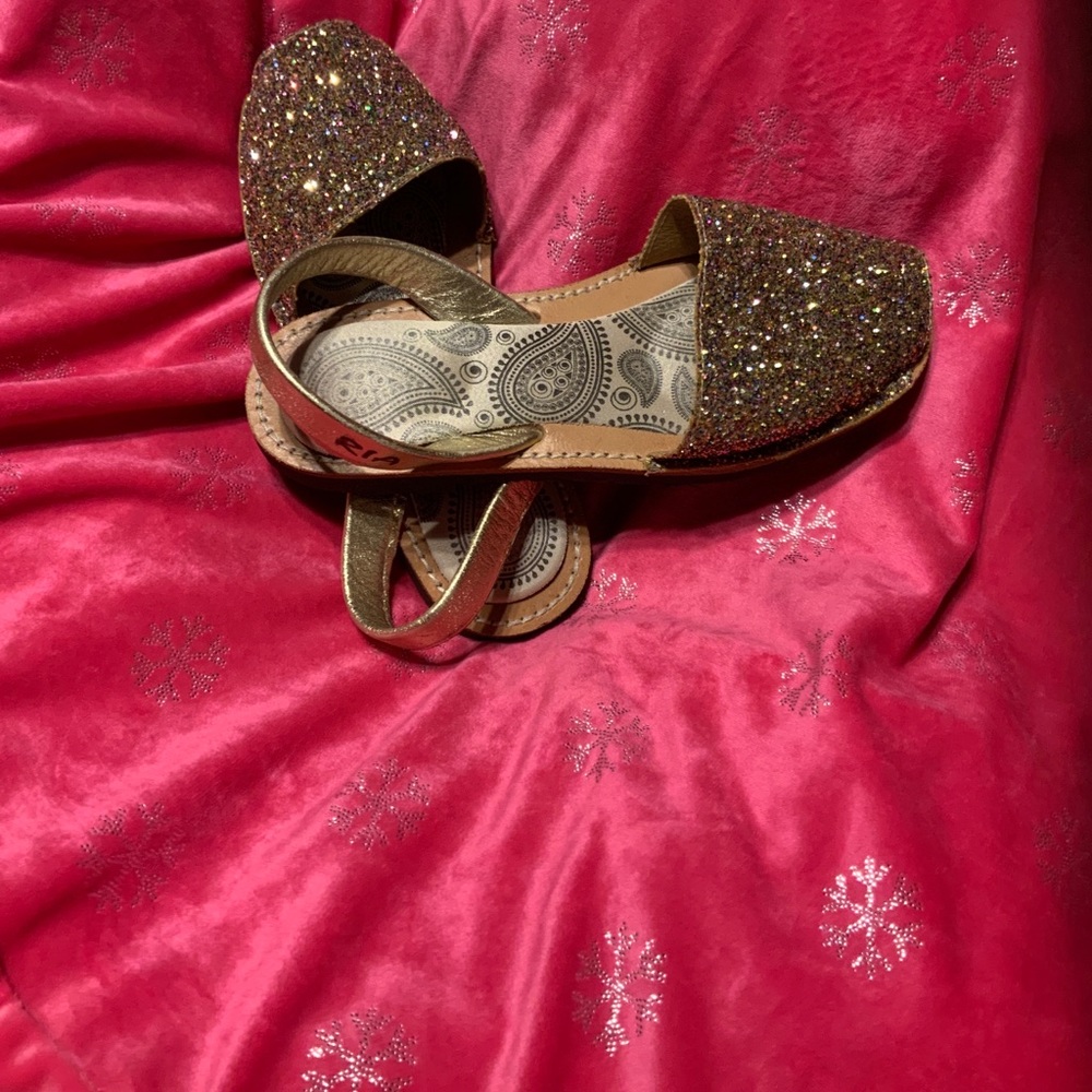 AUTHENTIC SPAIN AVARCAS SLINGBACK GOLD LEATHER SANDALS * MULTI COLOR GLITTER